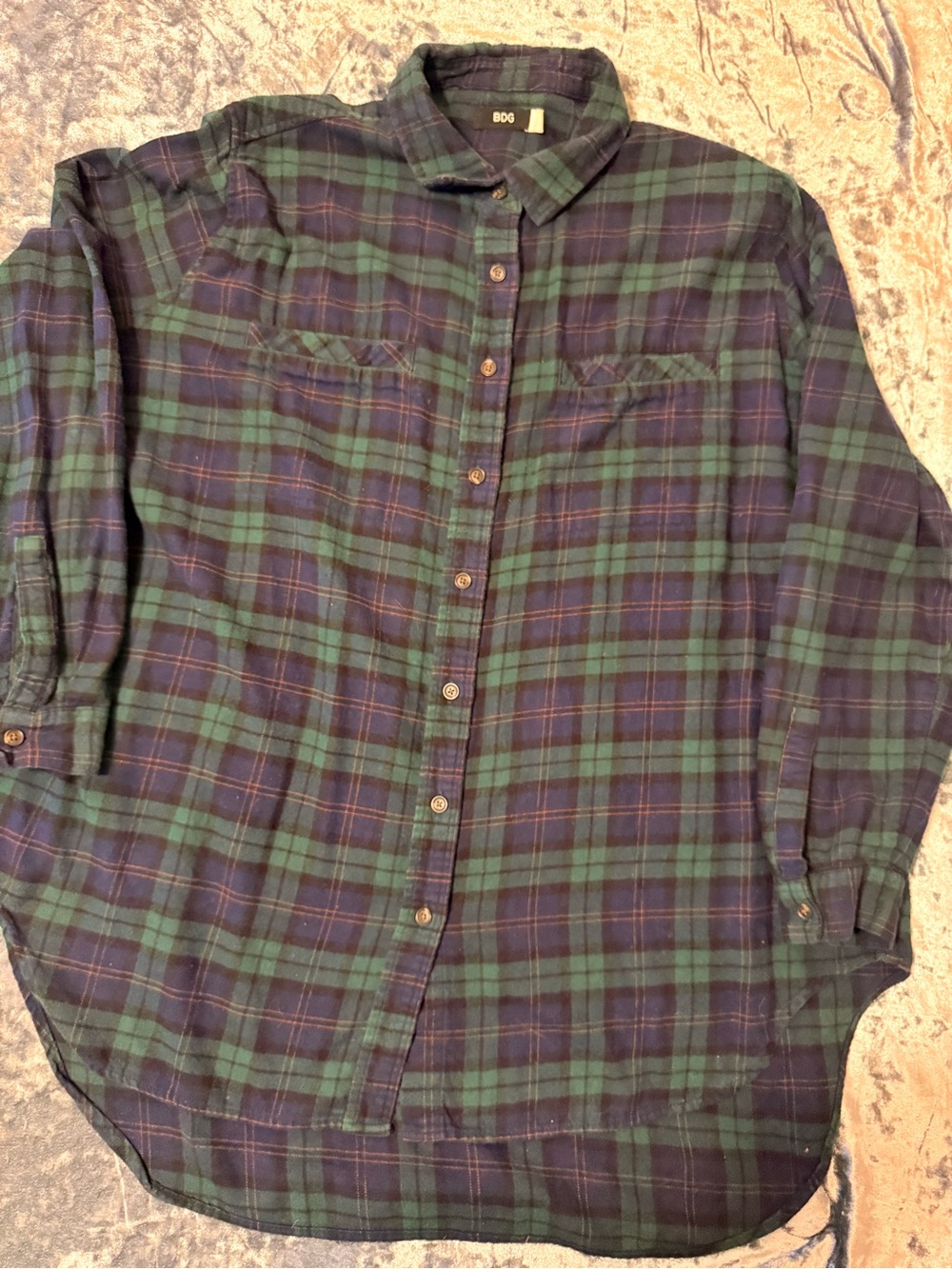 BDG Navy & Green Plaid Button-Down Shirt